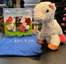Load image into Gallery viewer, Youth Blue &quot;Kiss a Pig&quot; T-Shirt, &quot;This Farm is a Family&quot; Book &amp; Lola Barn Buddy Bundle
