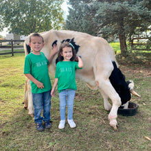 Load image into Gallery viewer, Youth Green &quot;Hug a Cow&quot; T-Shirt, &quot;This Farm is a Family&quot; Book &amp; Lola Barn Buddy Bundle
